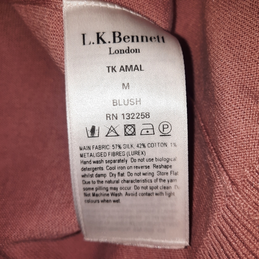 LK BENNETT Silk Blend Sweater Ruffle Half Sleeve Blush Pink London Knit Quiet M - Picture 5 of 6